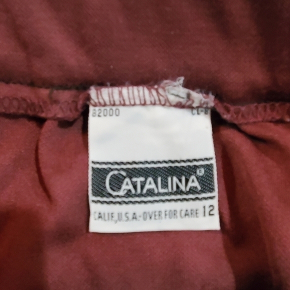 Vintage 80s Catalina Burgundy Pencil Elastic Waist Skirt With Pockets Size 12 - Picture 9 of 10